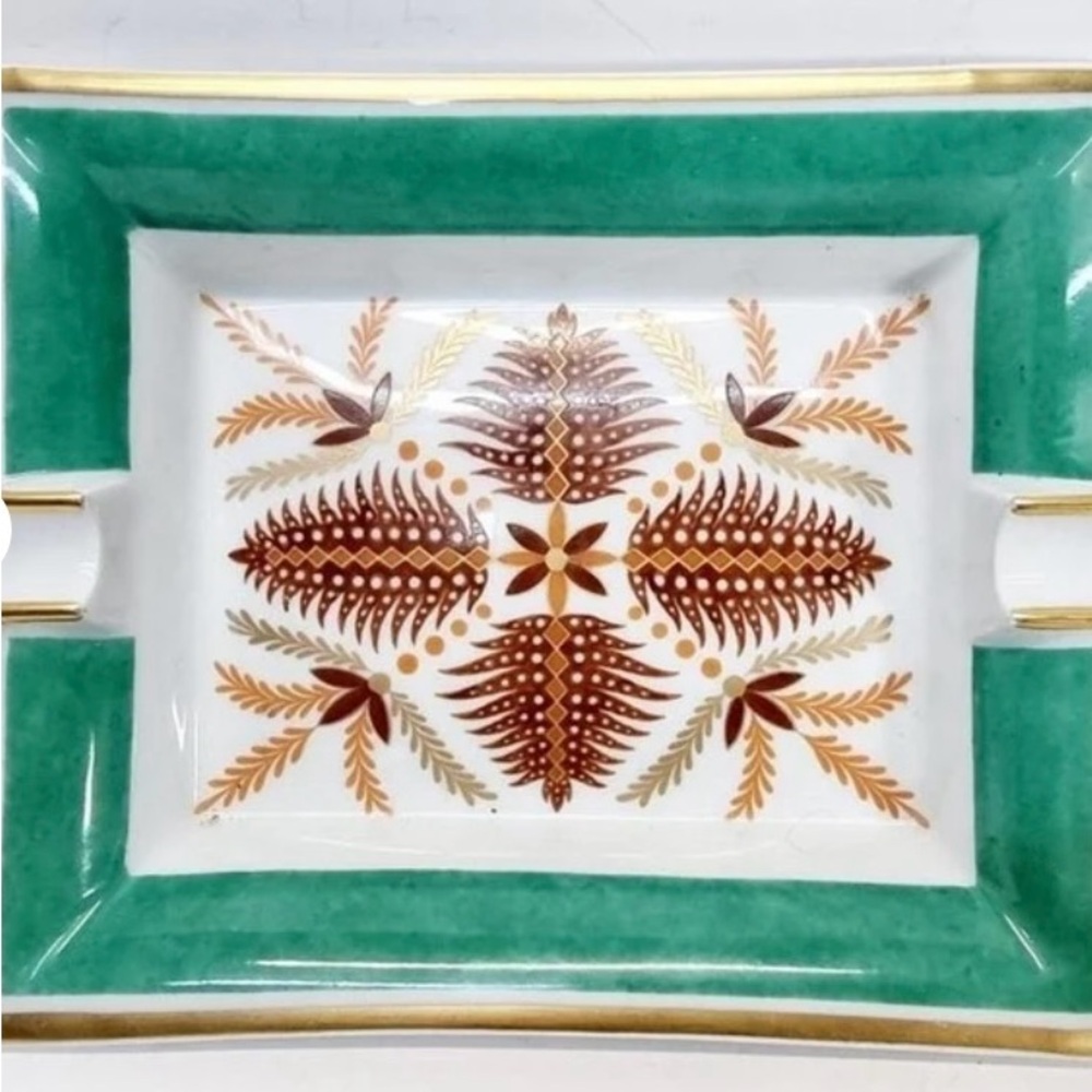 Hermes Elegant Green and Gold Decorative Tray